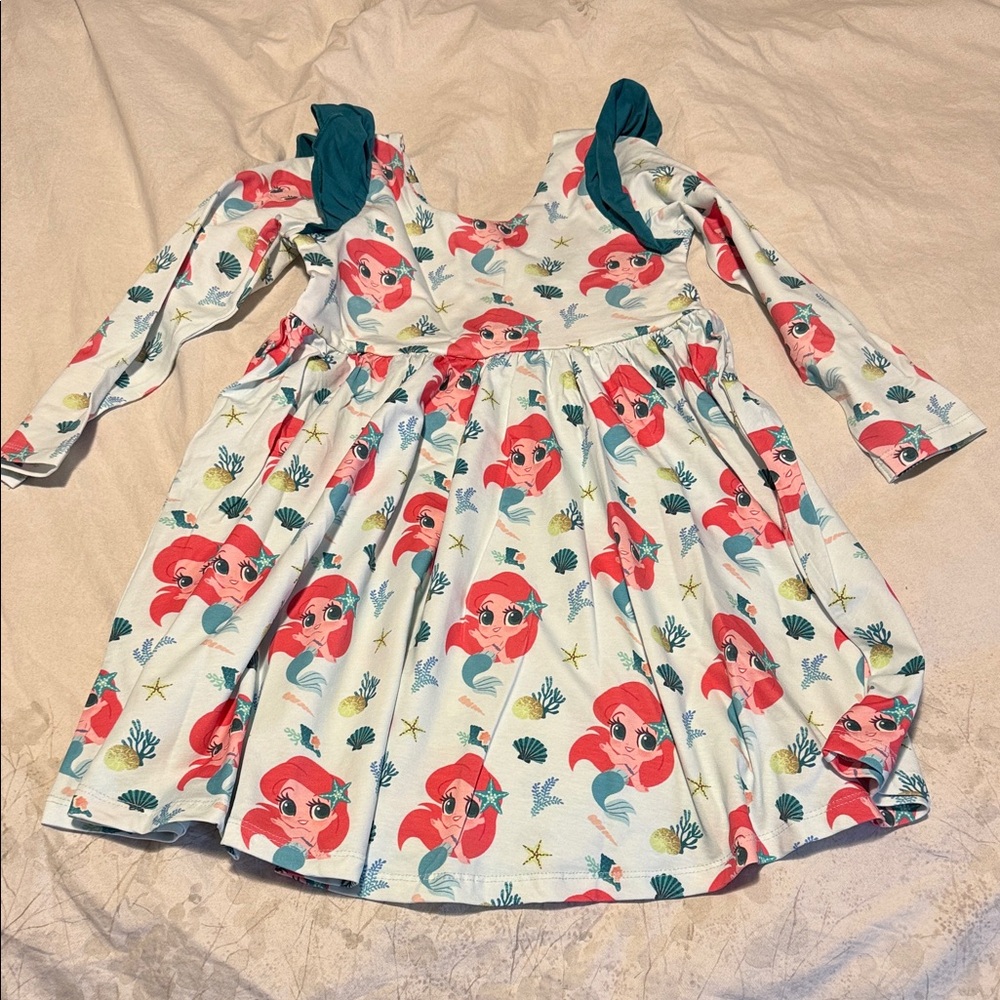 New Monica + andy Ariel Little Mermaid Cotton Twirl Long Sleeve Dress size 6/7